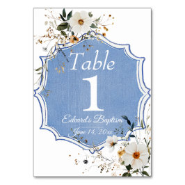 Elegant floral Dusty Blue Baptisse Tischnummer