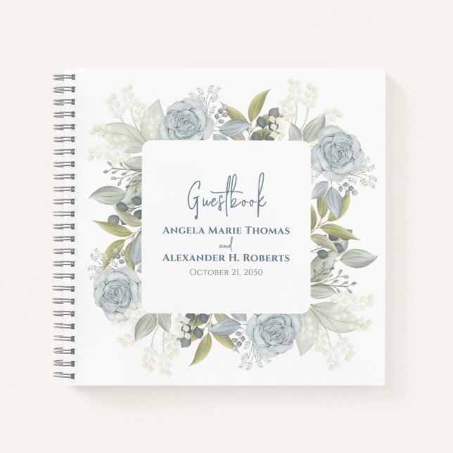 Elegant floral Dusty Blue Classic Rose Grüne Notizbuch (Vorderseite)