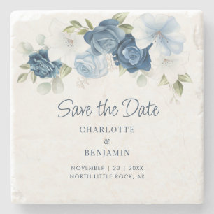Elegant floral Dusty Blue Save the Date Keepake Steinuntersetzer
