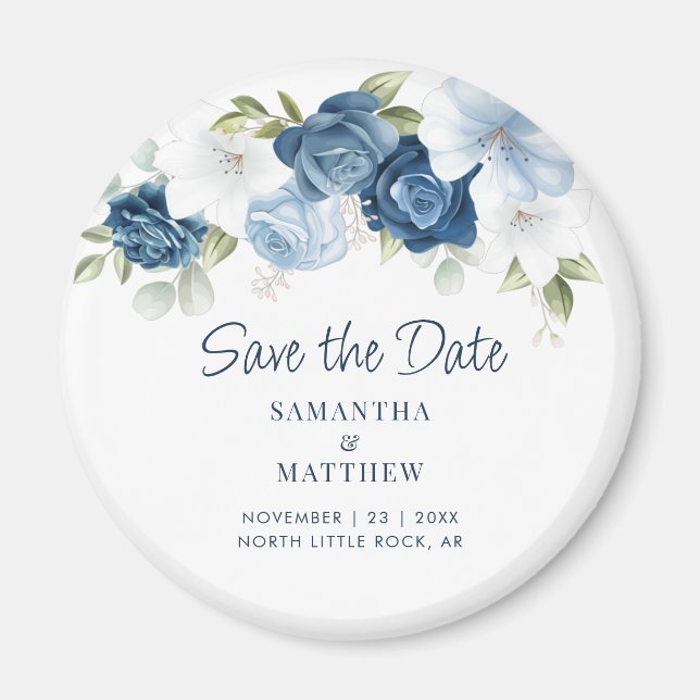 Elegant Floral Dusty Blue Save the Date Magnet (Vorne)
