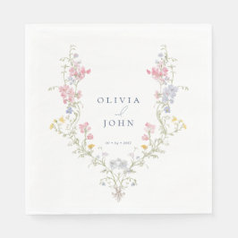 Elegant Floral dusty Blue Script Wedding  Serviette