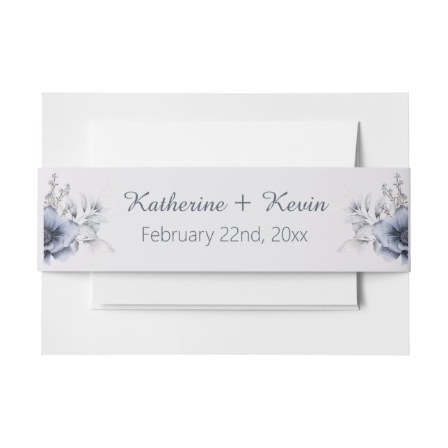 Elegant Floral Dusty Blue Wedding Einladungsbanderole (Vorderseite Beispiel)