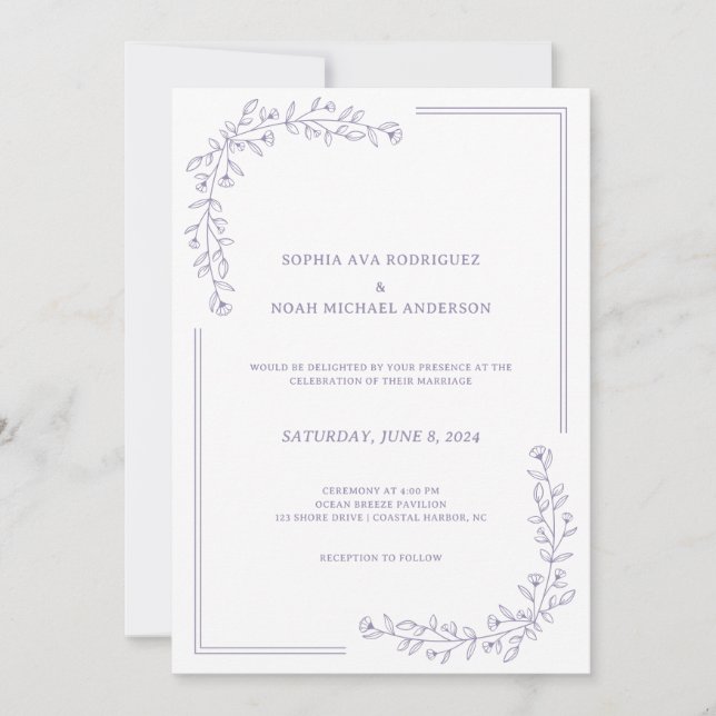Elegant Floral Dusty Lilac Wedding Einladung (Vorderseite)