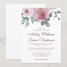 Elegant floral Dusty Pink Rose Burgundy Wedding Einladung