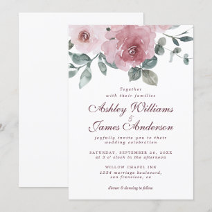 Elegant floral Dusty Pink Rose Burgundy Wedding Einladung