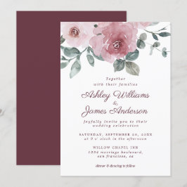 Elegant floral Dusty Pink Rose Burgundy Wedding Einladung