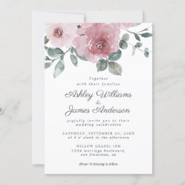 Elegant floral Dusty Rosa Rose Einladung Hochzeit