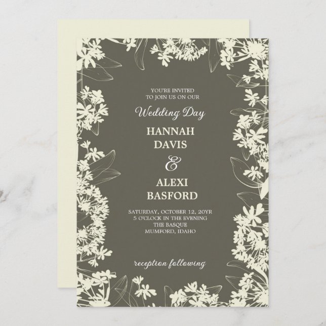 Elegant Floral Edges Goldenrod Wedding Einladung (Vorne/Hinten)