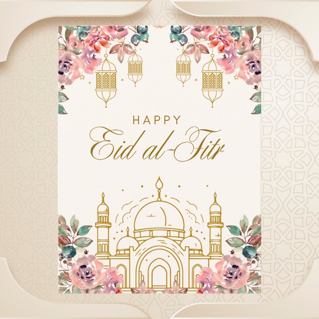Elegant Floral Eid al-Fitr Gruß Postkarte (Von Creator hochgeladen)