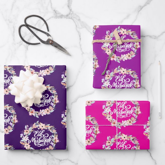 Elegant Floral Eid Mubarak Geschenk Geschenkpapier Set (Vorderseite)
