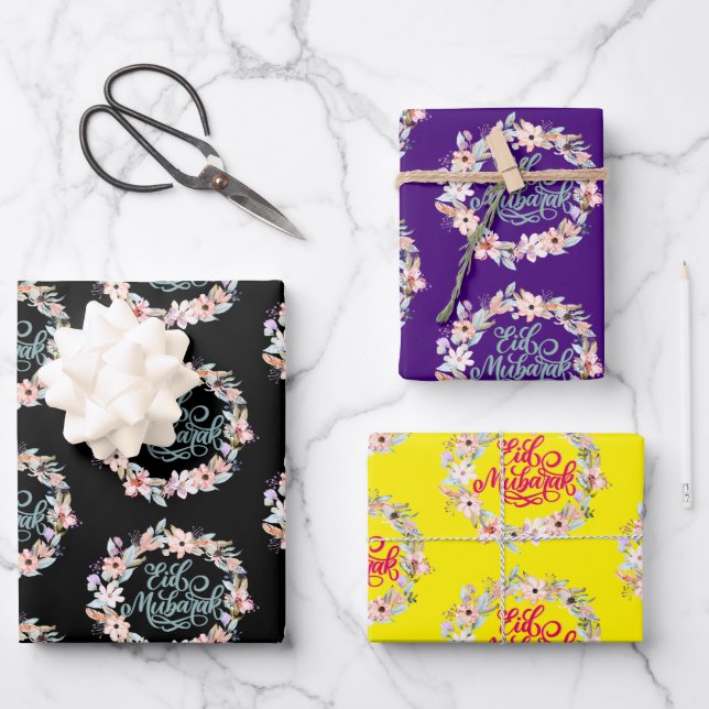 Elegant Floral Eid Mubarak Geschenk Geschenkpapier Set (Vorderseite)