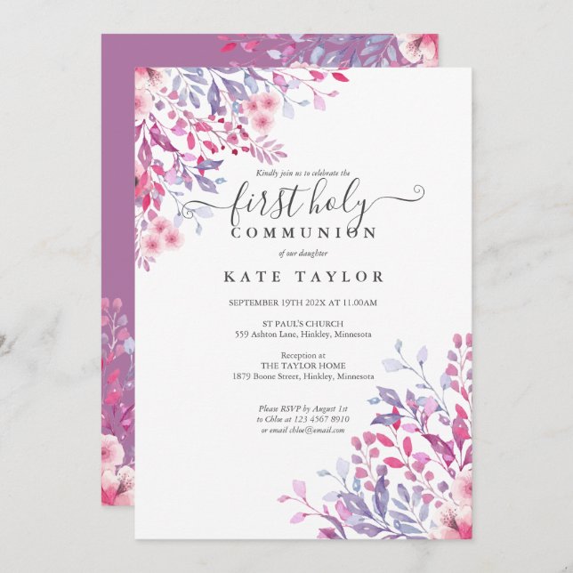 Elegant Floral  Einladung (Vorne/Hinten)