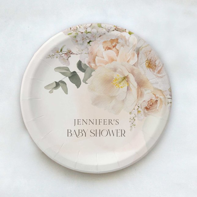 Elegant Floral Eucalyptus Baby Shower Pappteller (Von Creator hochgeladen)
