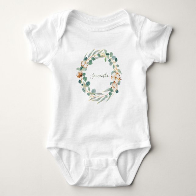 Elegant Floral Eucalyptus Greenery Baby Shower Baby Strampler (Vorderseite)