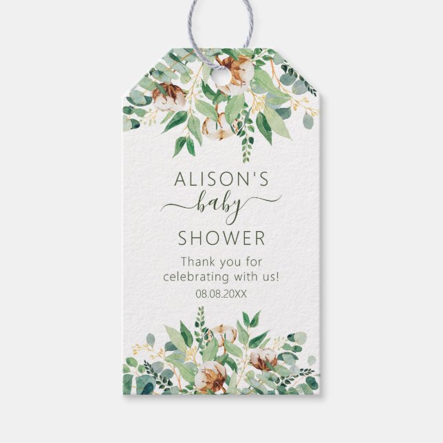 Elegant Floral Eucalyptus Greenery Baby Shower Geschenkanhänger (Vorderseite)