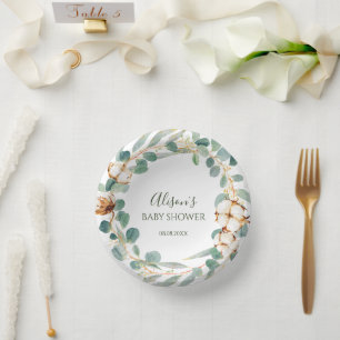 Elegant Floral Eucalyptus Greenery Baby Shower Pappteller