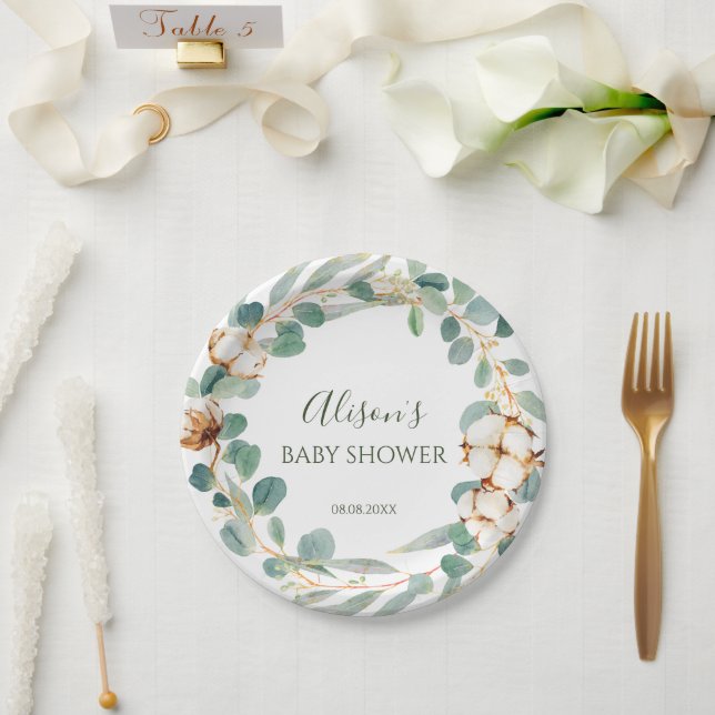 Elegant Floral Eucalyptus Greenery Baby Shower Pappteller (Hochzeit)