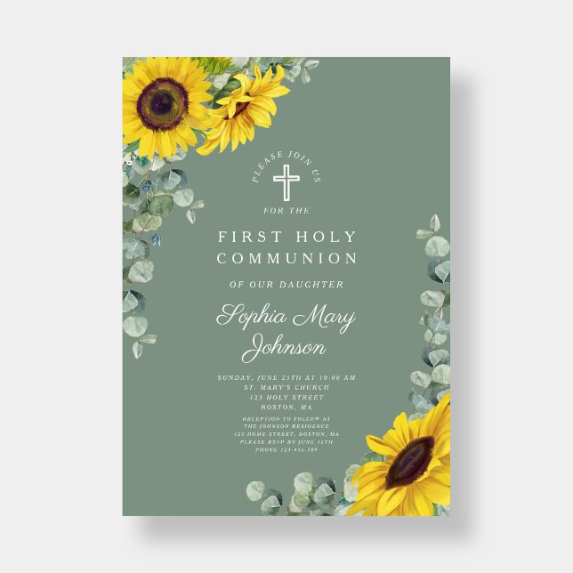 Elegant Floral Eukalyptus First Communion Einladung (Elegant Floral Eucalyptus First Communion Invitation)
