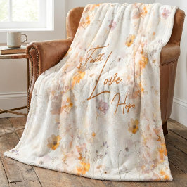 Elegant Floral Faith Hope Love Watercolor Fleecedecke