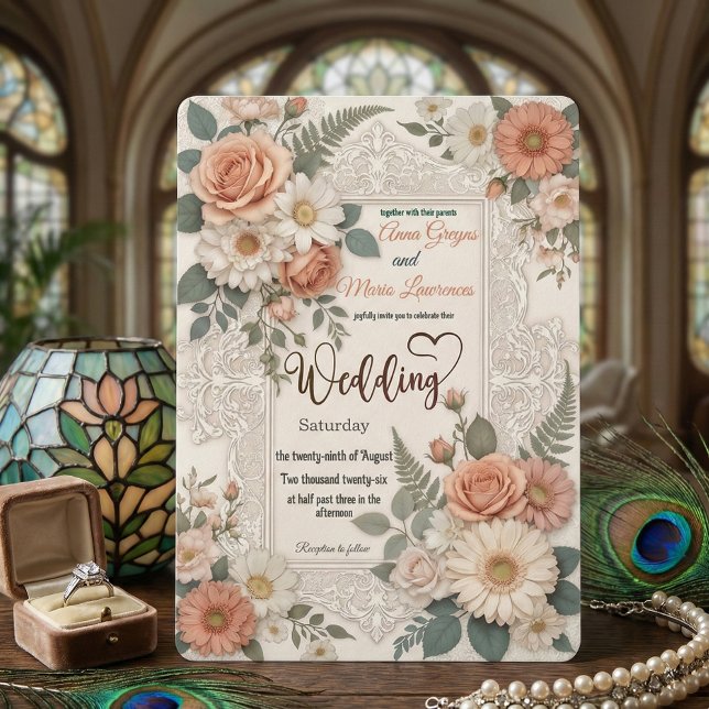Elegant Floral Faux Embossed Wedding Invitation Einladung (Von Creator hochgeladen)