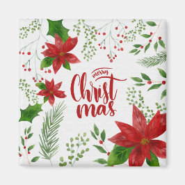 Elegant Floral Frohe Weihnachten | Magnet