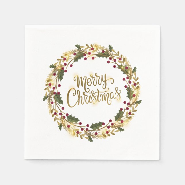 Elegant Floral Frohe Weihnachten | Napkin Serviette (Vorderseite)