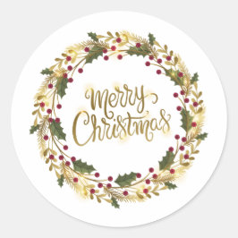 Elegant Floral Frohe Weihnachten | SIEGEL Runder Aufkleber