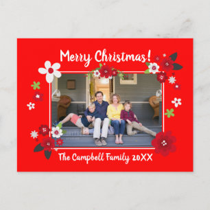 Elegant floral Frohe Weihnachts-Foto Namen Rot Postkarte