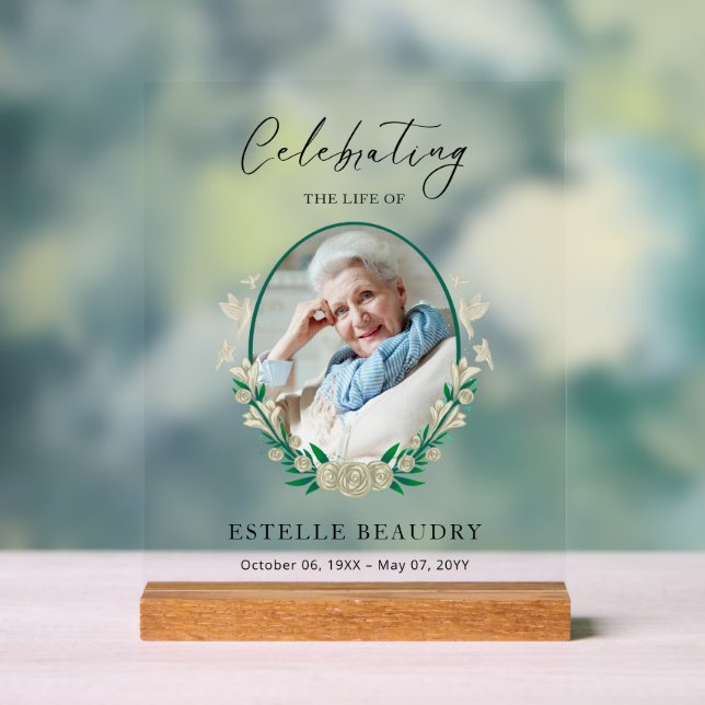 Elegant Floral Funeral Celebration of life Photo   Acrylschild (Neutral)