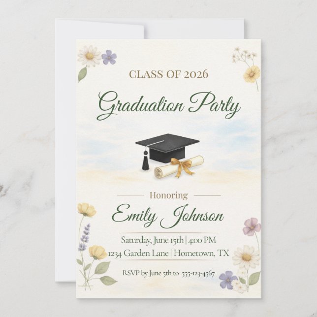 Elegant Floral Garden 2026 Graduation Invite Einladung (Vorderseite)