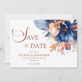 Elegant Floral Garden Terracotta Navy Blue Wedding Save The Date