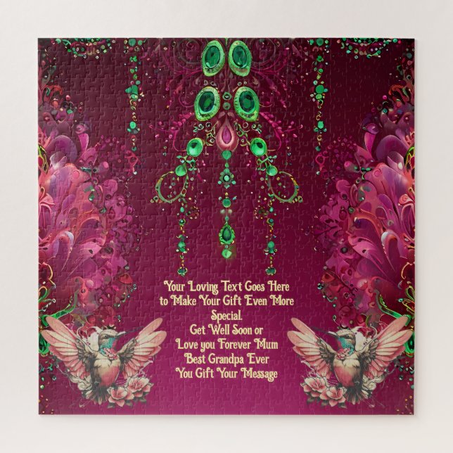 Elegant Floral Gem Backing Hummingbird Puzzle (Vertikal)