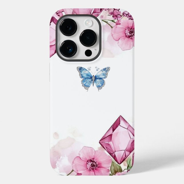 Elegant Floral Gem Butterfly iPhone 14 Pro Fall Case-Mate iPhone Hülle (Rückseite)