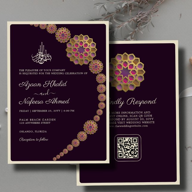 Elegant & floral Geometric QR Code Islamische Hoch Einladung (Von Creator hochgeladen)