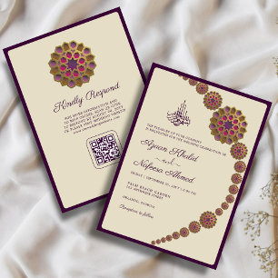 Elegant & floral Geometric QR Code Islamische Hoch Einladung