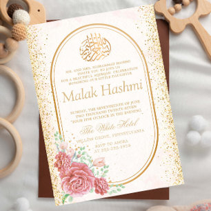 Elegant Floral Gliter Islamic Aqiqa Aqeeqa Baby Einladung