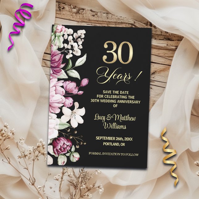 Elegant Floral Gold 30th Wedding Anniversary   Save The Date (Von Creator hochgeladen)