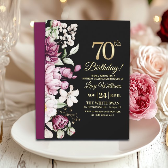 Elegant Floral Gold 70 Birthday Party Einladung (Von Creator hochgeladen)