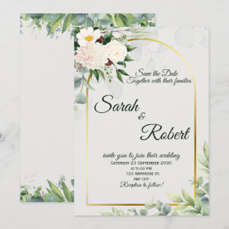 Elegant Floral Gold Arch Wedding Save The Date Einladung