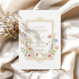 Elegant Floral Gold Frame Wedding Invitation Einladung