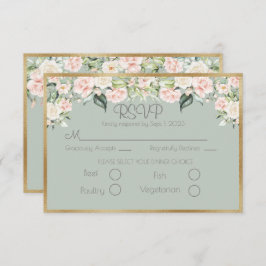 Elegant Floral Gold Green Script Wedding RSVP