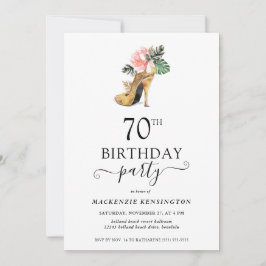 Elegant floral Gold High Heels 70. Geburtstag Einladung
