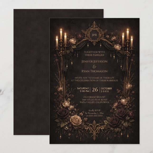 Elegant floral gothic halloween wedding Invitation Einladung (Vorne/Hinten)