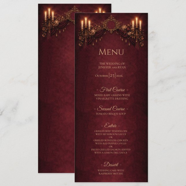 Elegant floral Gothic Halloween Wedding Menu Menükarte (Vorne/Hinten)