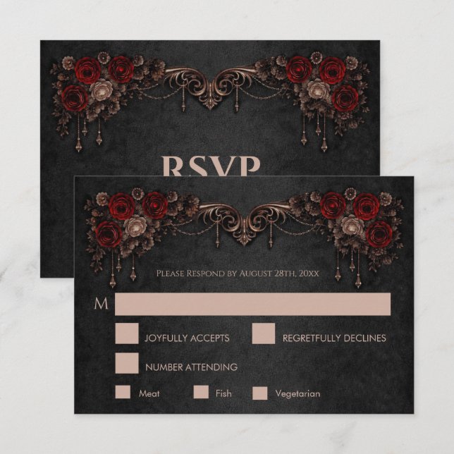 Elegant floral gothic Wedding RSVP Card Karte (Vorne/Hinten)