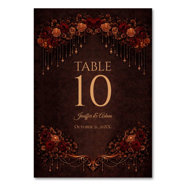 Elegant floral Gothic Wedding Table number Tischnummer (Vorderseite)