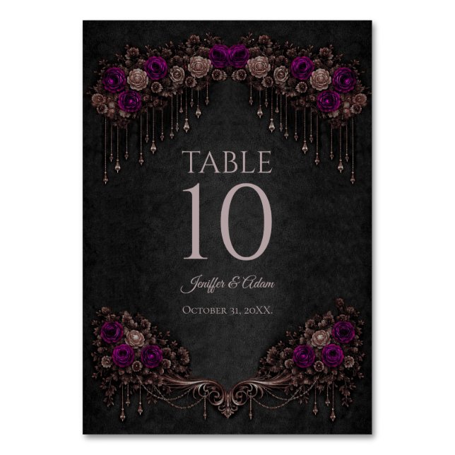 Elegant floral Gothic Wedding Table number Tischnummer (Vorderseite)