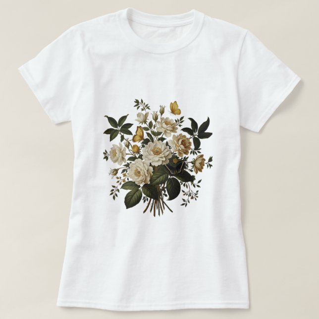 Elegant Floral Graphic & Butterfly T-Shirt (Design vorne)
