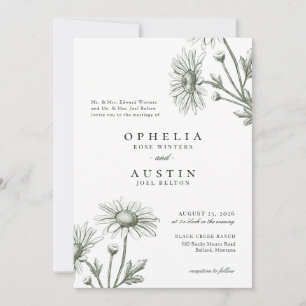Elegant floral Green Daisy Sketch Wedding Invitati Einladung