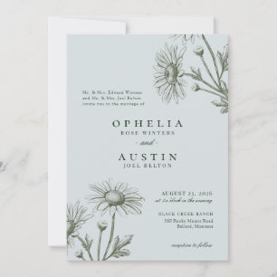 Elegant floral Green Daisy Sketch Wedding Invitati Einladung